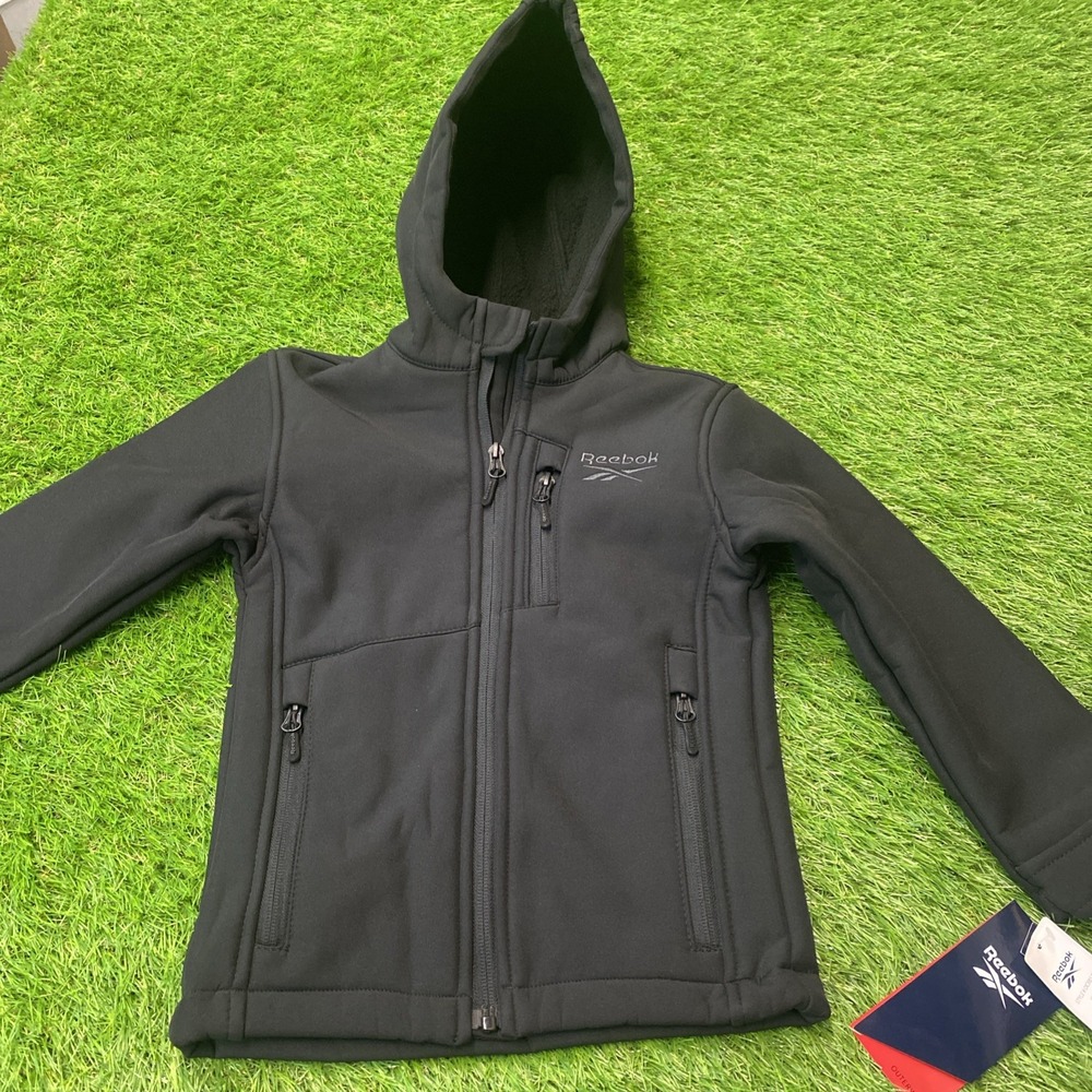 Reebok‎ Kids Black Softshell Jacket Faux Fur Lined Hooded Full Zip Boys Size 4